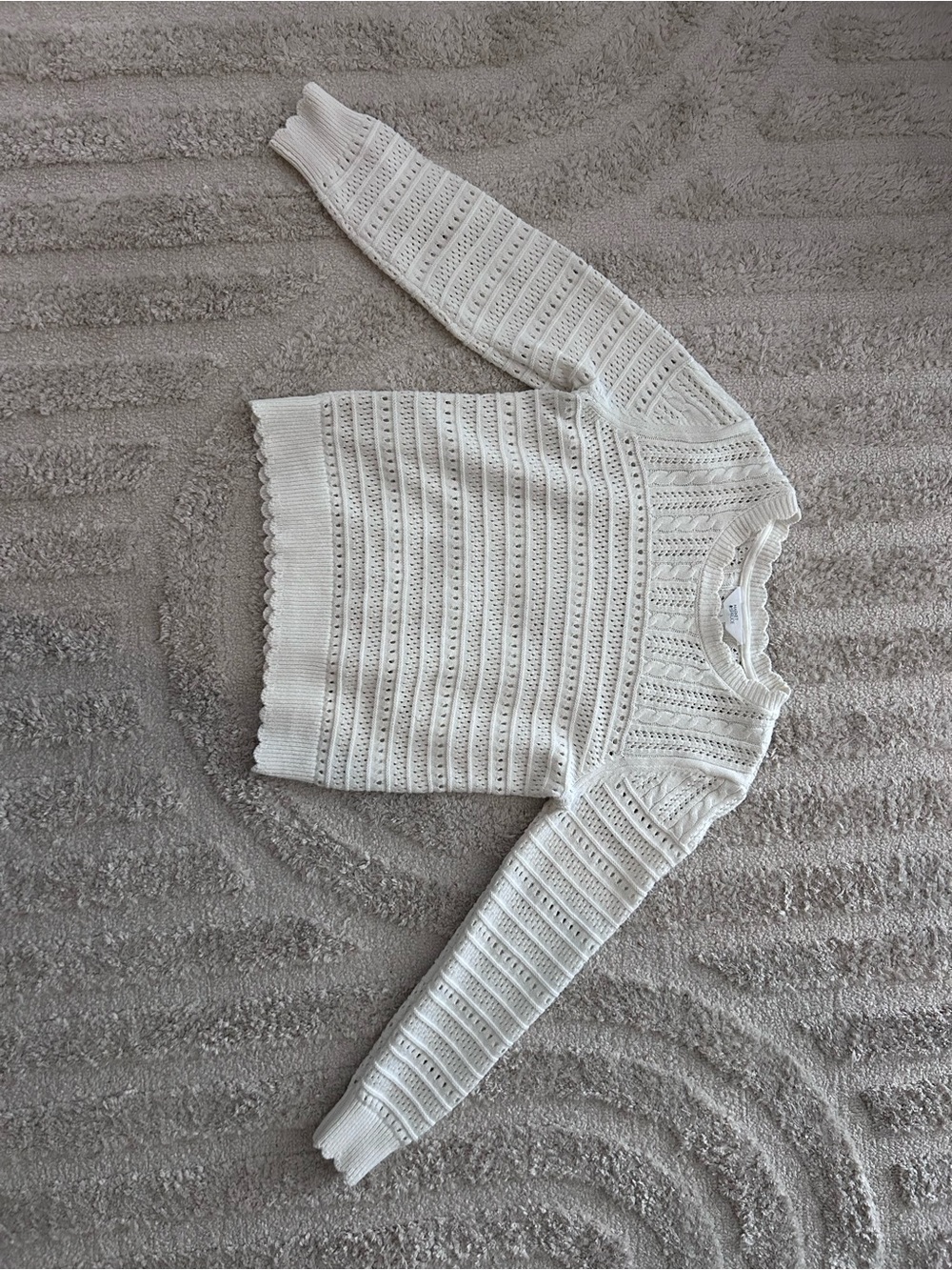 Market & Spruce Cream Open-Knit Scoop-Neck Sweater